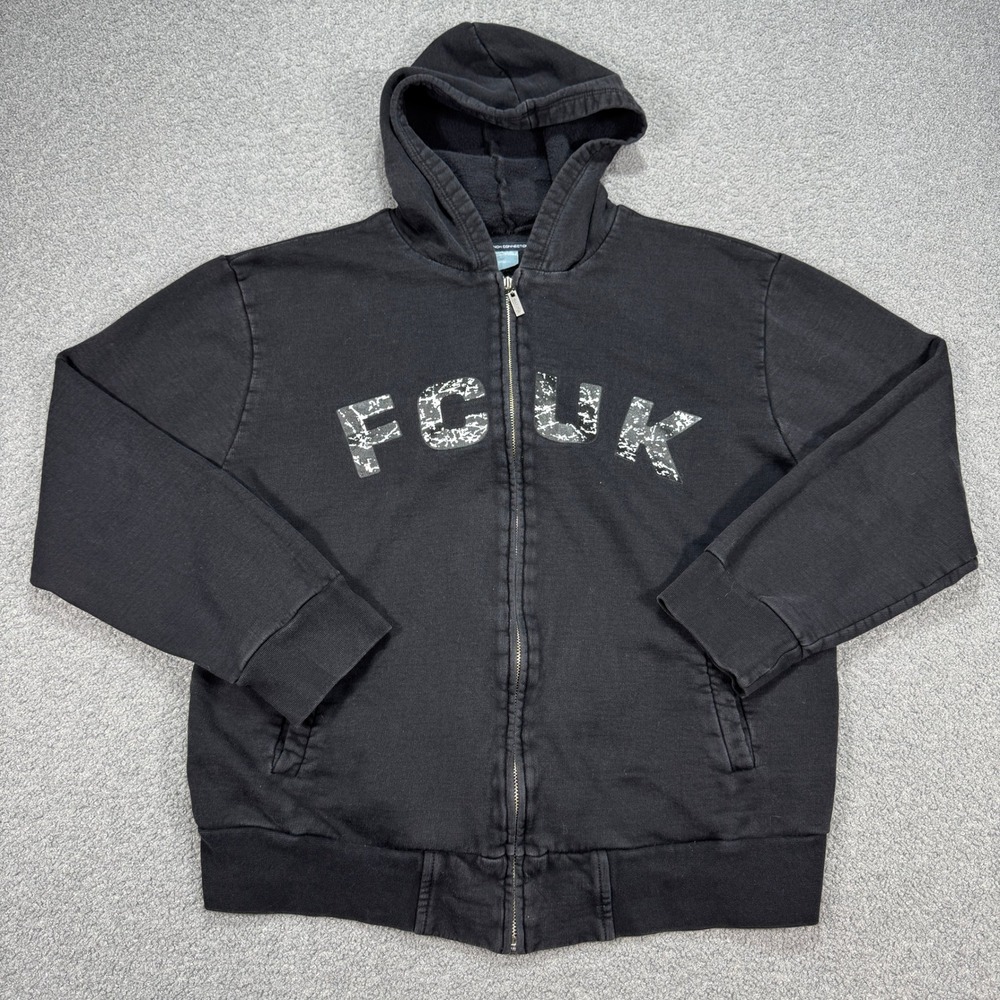 French Connection Hoodie Men's XL Black Fleece Zip Up Made In Canada